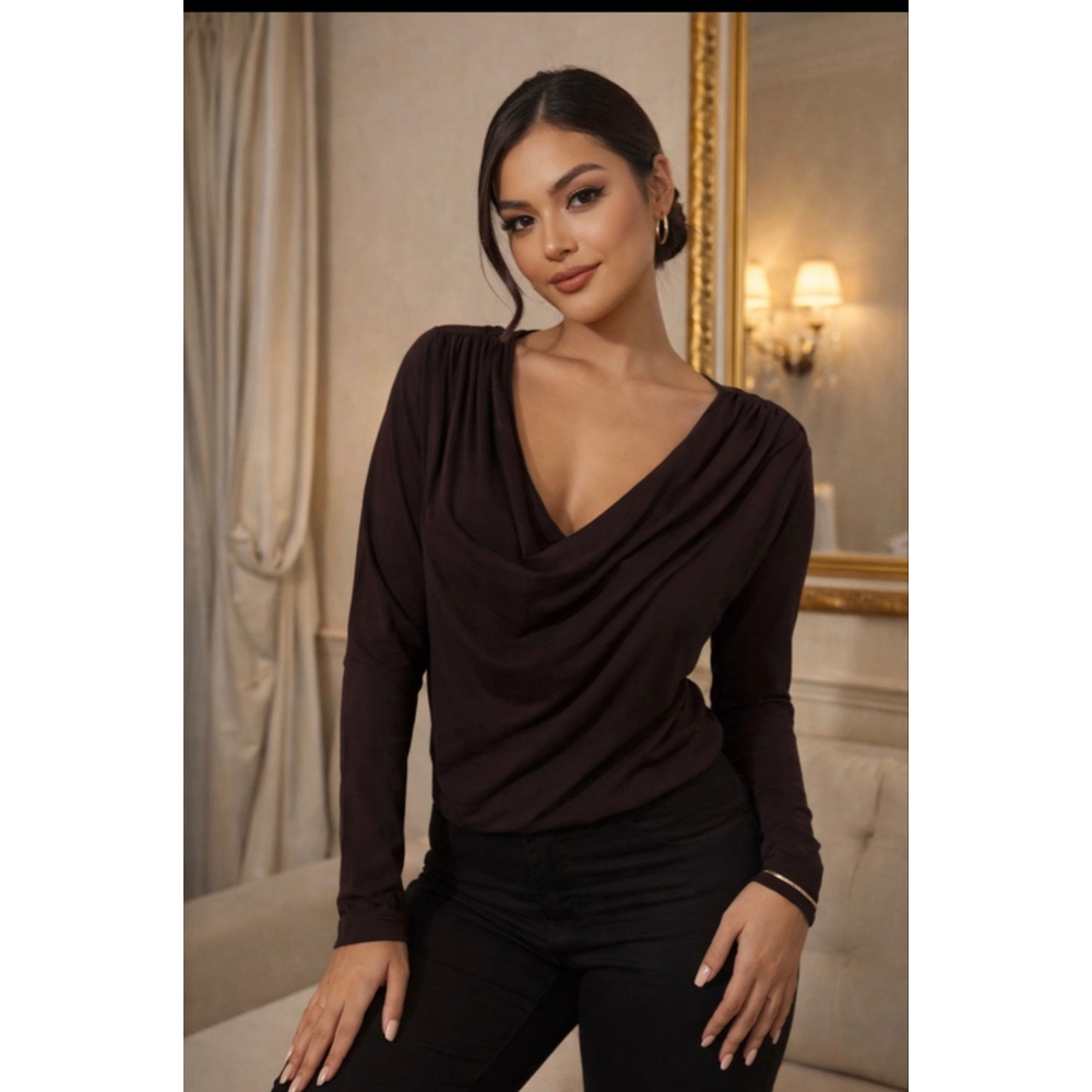 Women's PRETTYLITTLETHING Long Sleeve Tee Plus Size 12 Brown